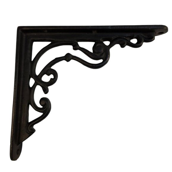 Decorative Black Cast Iron Wall Bracket 7" X 7" Rustic Design For Shelf Support - Picture 1 of 5